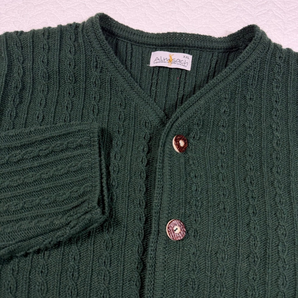 XXL Men's Bavarian Trachten Cardigan - Forest Green Wool Blend - Almsach Germany